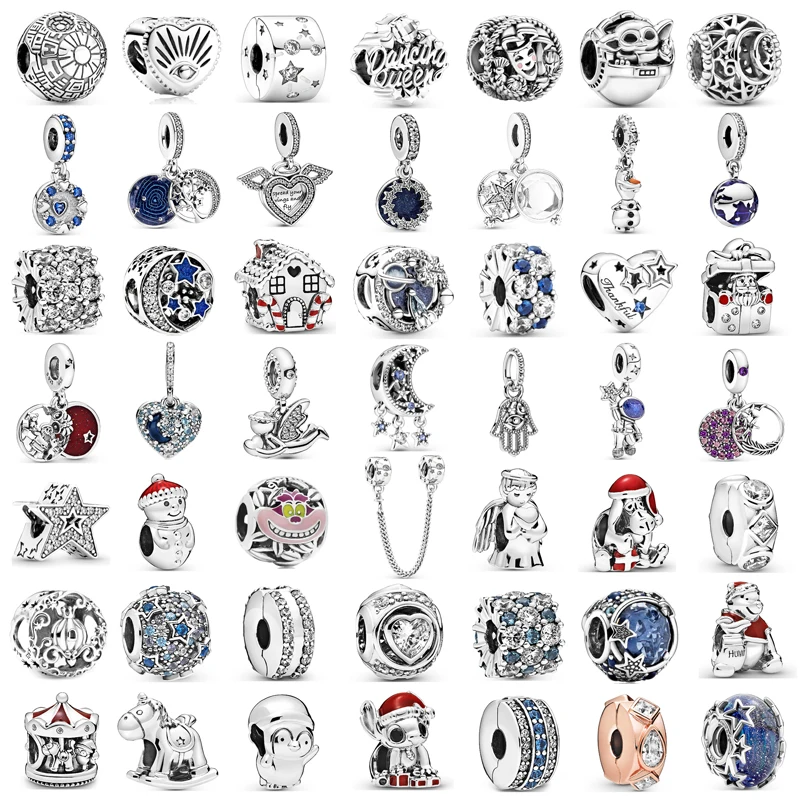 

Новые модные очаровательные оригинальные бесшумные украшения для браслета Pandora с изображением звездного неба, Луны и дома с синими звездам...