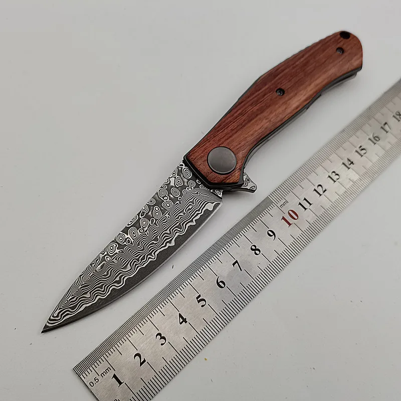 Поо 4020 дамасский складной нож с деревянной ручкой Карманный Походный охотничий