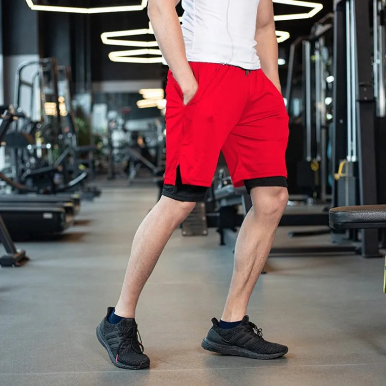 2020 Summer New Quick-drying Sports Fitness Shorts Men's Anti-exposure Two-piece Five-point Pants Running Jogging | Спорт и