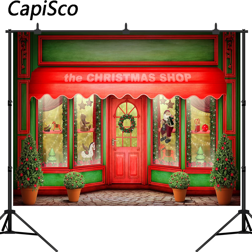 

Capisco Christmas Store Backdrop Santa Toys Display Family Party Decorations Background Photo Studio Booth Kids Photography Prop