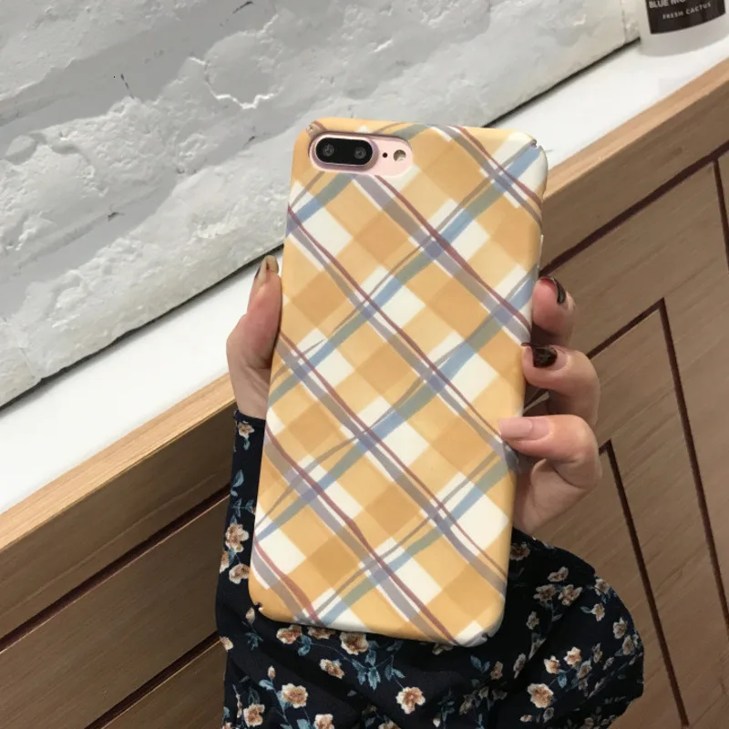 Одежда в Корейском стиле для девочек простые решетки чехол телефона iPhone11 X XS XR XSMax