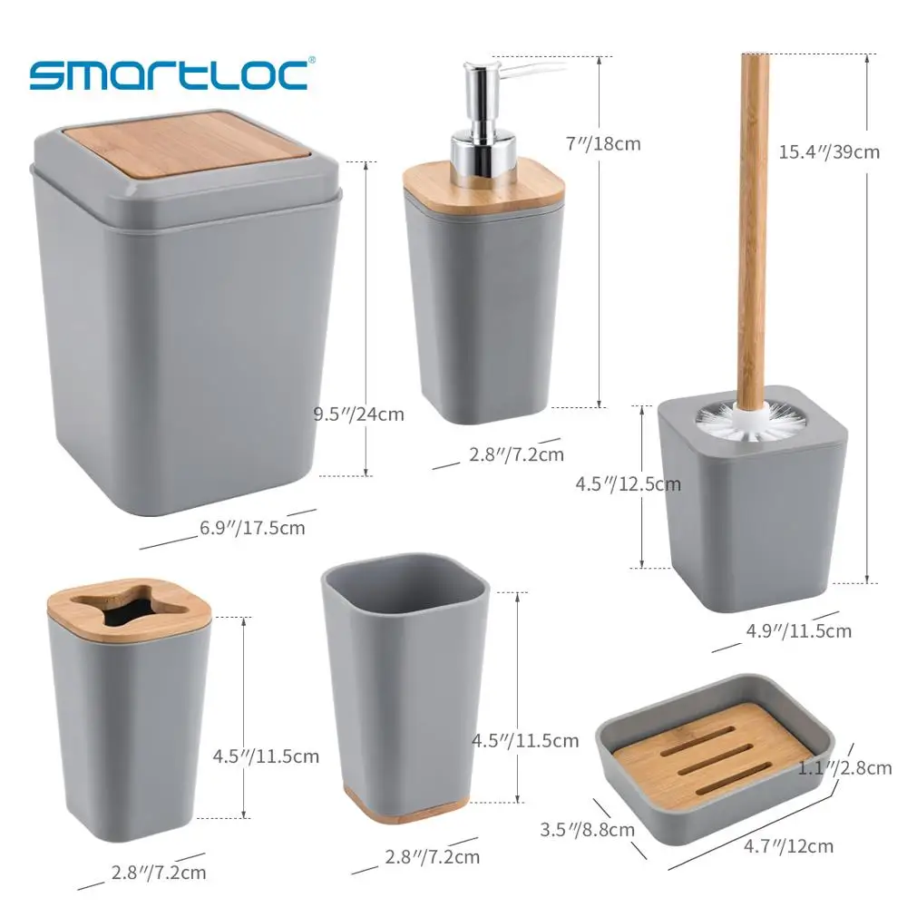 smartloc 6 pieces plastic bathroom accessories set toothbrush holder toothpaste dispenser case soap box toilet shower storage free global shipping