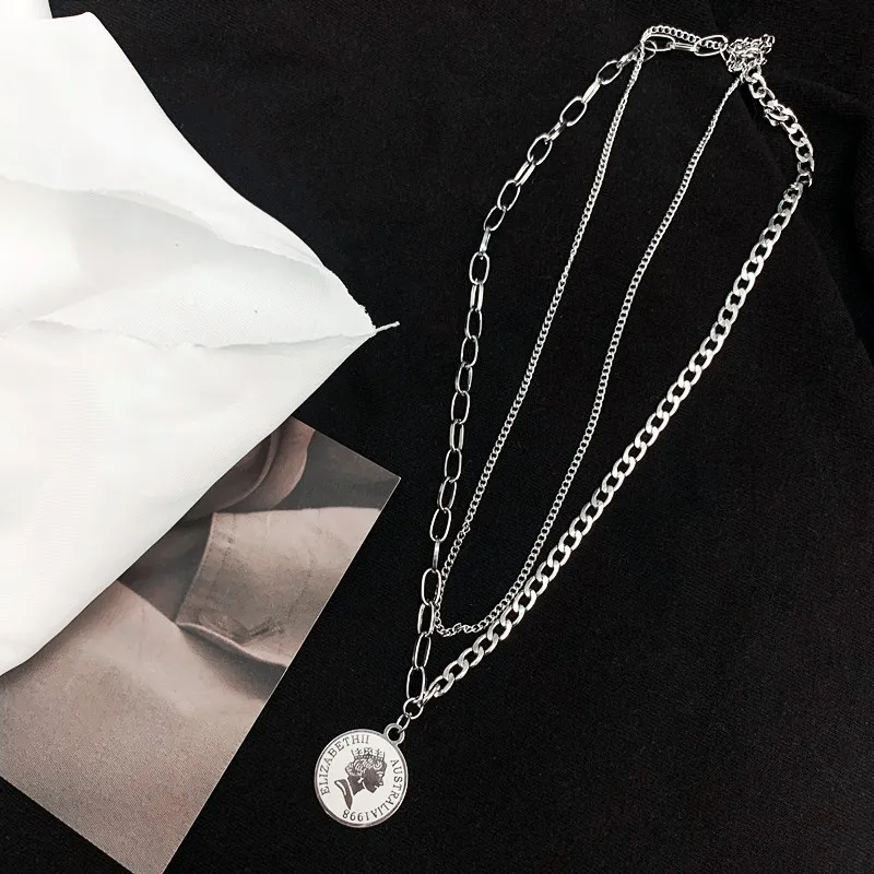 

2020 women's neck chain hip hop punk double layer necklace beauty pendant female goth grunge women aesthetic jewelry accessory