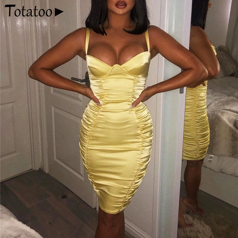 Женское Атласное Платье До Колена Totatoop летнее элегантное облегающее платье миди