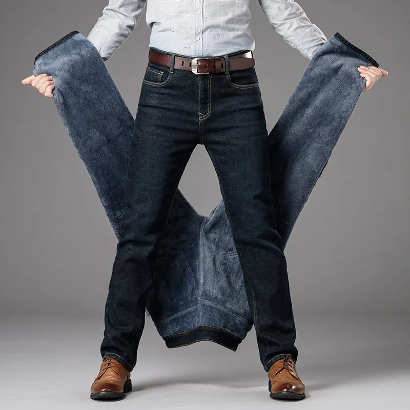 

Новые мужские бархатные теплые плотные джинсы, брюки, повседневный тренд, большие размеры, зимние прямые, модные, потертые, вельветовые, джи...