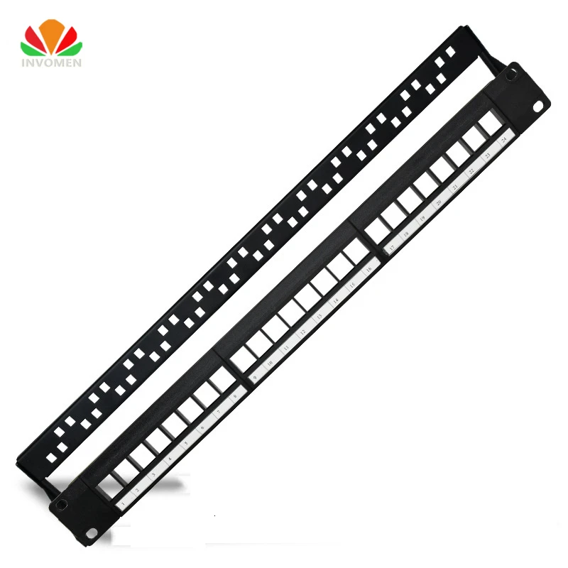 19in 1U Rack 24 Port Blank Patch Panel Distribution Frame For RJ11 RJ45 Cable Adapter 110 Voice Module CAT5e 6 7 Keystone Jack