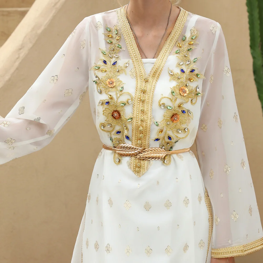 

Eid Mubarak Muslim Dress High-end Handwork Diamonds Kaftan Moroccan Abaya Dubai Turkey Arab Women Wedding Party Vestidos Dresses