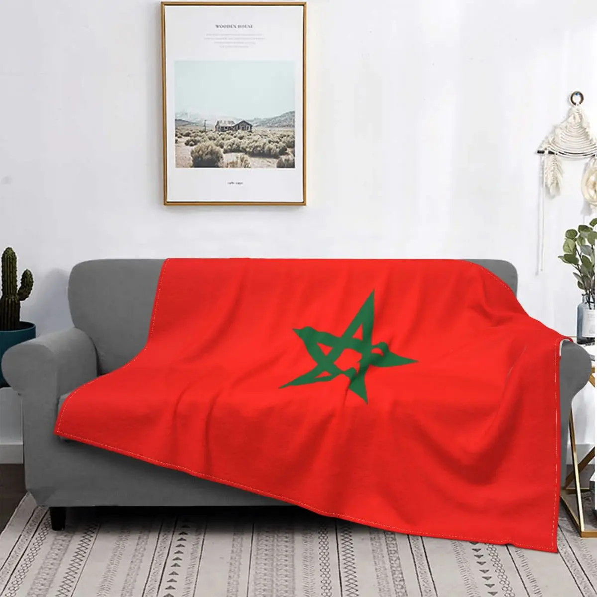 

Flag Morocco Blankets Fleece All Season Pentagonal Heart Multi-function Warm Throw Blanket for Home Car Quilt