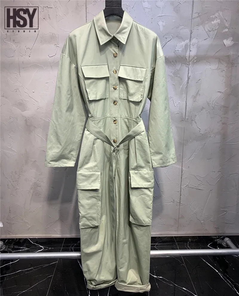 Новый Модный женский комбинезон оверсайз Повседневный длинный рукав отложной