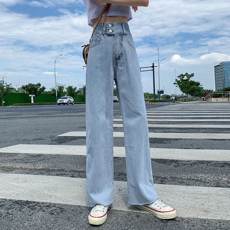 Женские джинсы абрикосового цвета с высокой талией свободные брюки из джинсовой