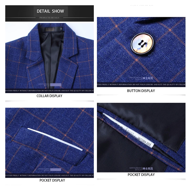 

Men Fashion Blazer Slim Fit Plaid Suit Jacket Leisure One Button Fine Fabric Polyester Mens Designer Blazers 5XL 4XL
