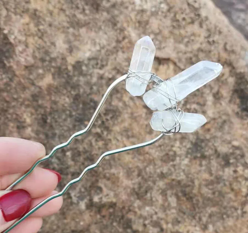 Зажим для волос с натуральным кварцем и необработанными кристаллами|Украшения