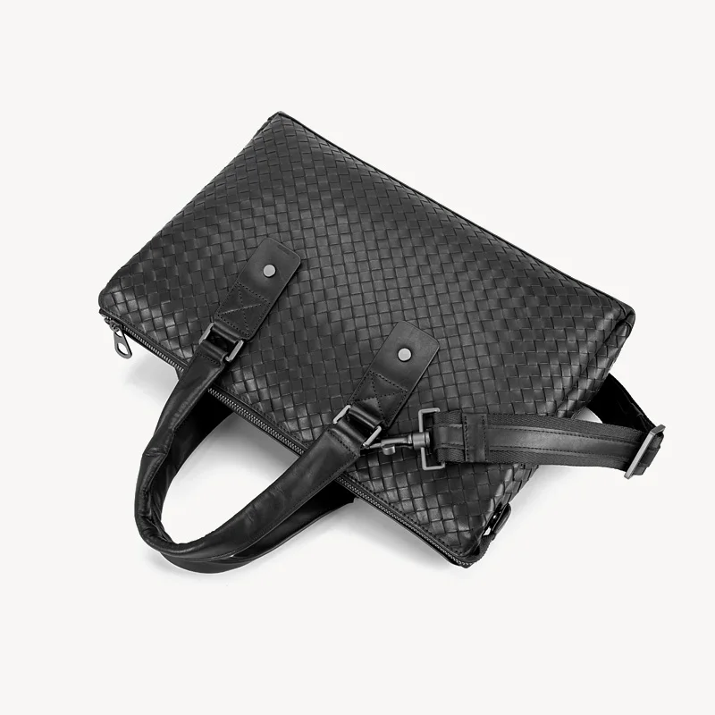 Men Briefcase Bags Handmade Knitting Large Capacity Office Handbag 100% Leather Cowhide Laptop Shoulder Male Travel Bag | Багаж и сумки