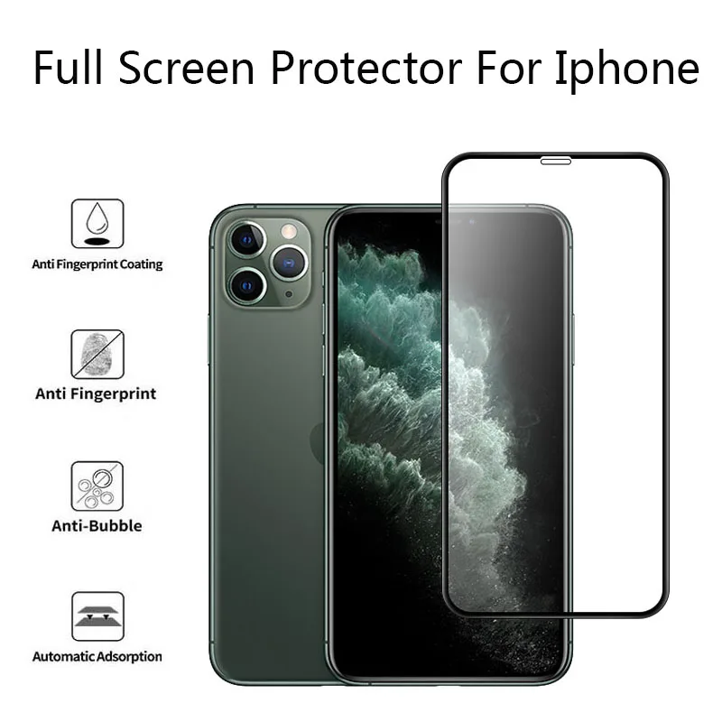 

5Pcs 9H Full Coverage Cover Tempered Glass For i7 i8 i6 i6s Plus Screen Protector Protective Film For 11Pro Max X XS Max XR