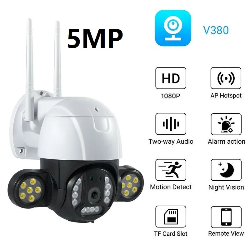 

2MP 5MP IP Camera WiFi PTZ Outdoor 1080P Wireless Camera Color Night Vision H.265 Motion Detection Alert Home Security V380