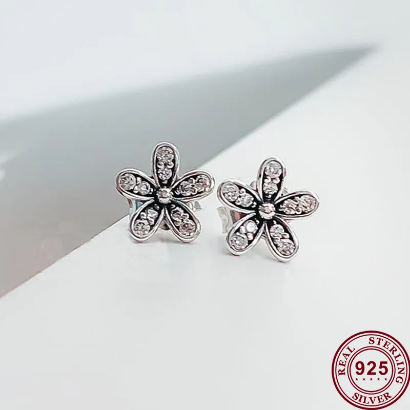 

100% 925 серьги Silver Pan Earrings Fresh And Lovely Shinning Daisy Pan Earrings For Women Wedding Gift Fashion Jewelry