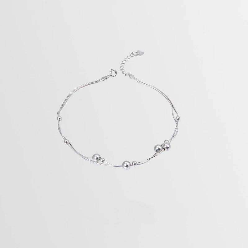 

925 Solid Real Sterling Silver Pendant Anklet Beaded Beach Foot Jewelry Fashion Style Anklets for Women