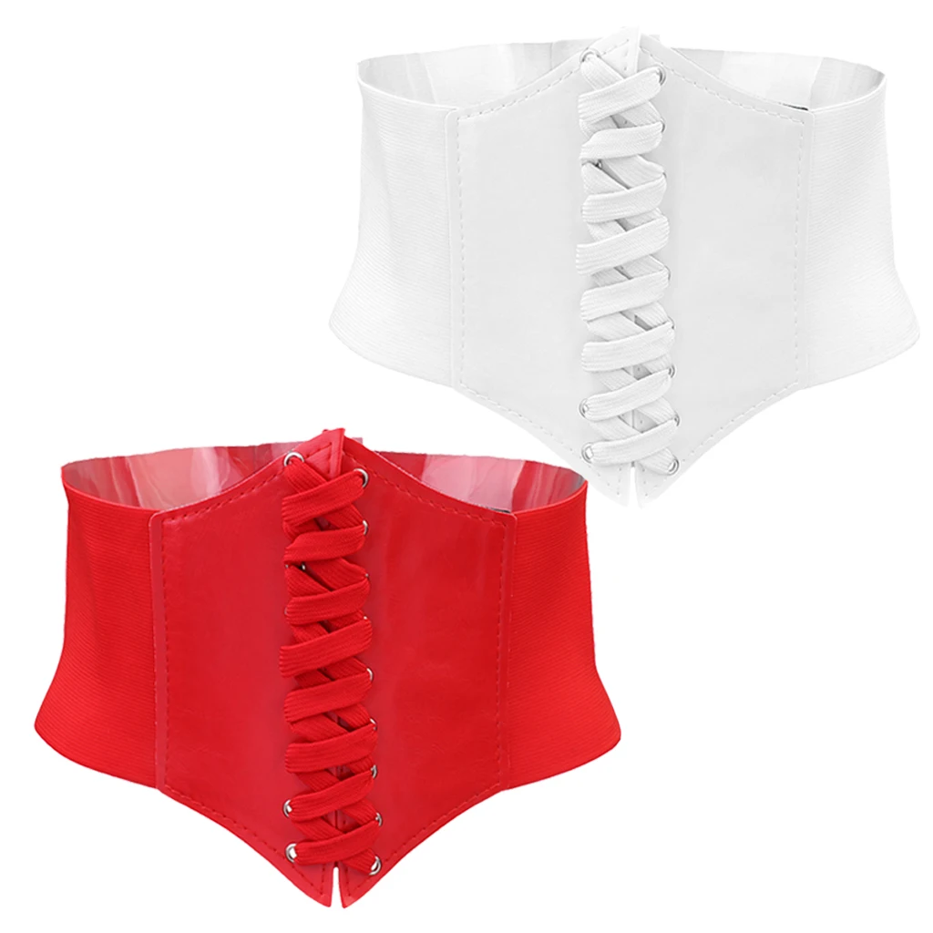 

2pc Lady Lace Up Wide Underbust Corset Waspie Women Tied Skinny Waist Belt