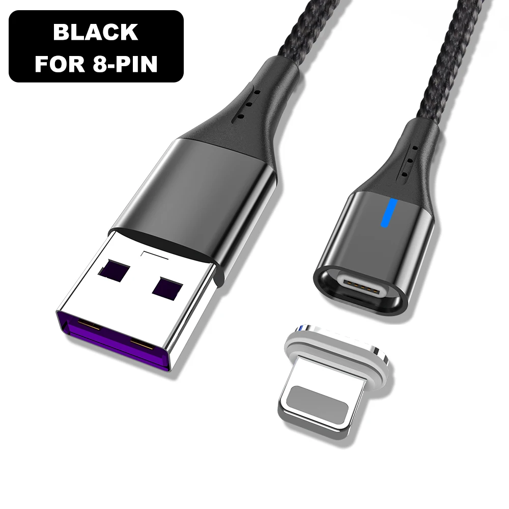Магнитный кабель для быстрой зарядки для huawei samsung A90 Xiaomi usb type C Android кабели для мобильного телефона Microusb Линия передачи данных зарядное устройство - Цвет: Black iphone Cable
