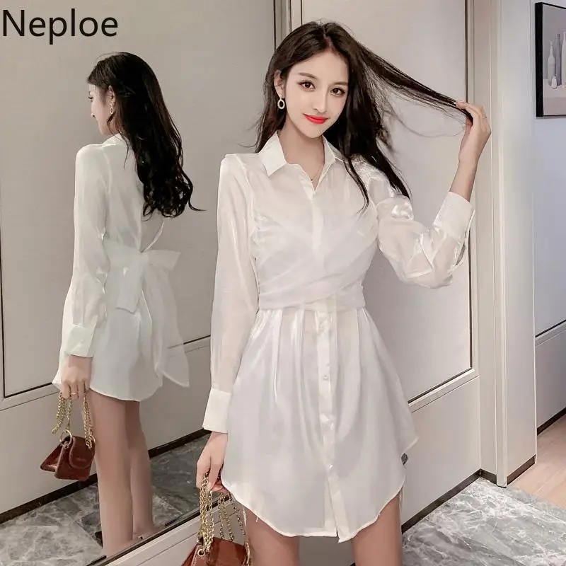 Женское платье с длинным рукавом Neploe весеннее однотонное перекрещивающимися