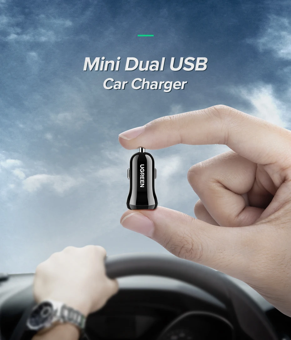 Ugreen мини USB Автомобильное зарядное устройство для мобильного телефона планшета gps 4.8A быстрое зарядное устройство автомобильное зарядное устройство двойной USB автомобильный адаптер зарядного устройства для телефона в автомобиле