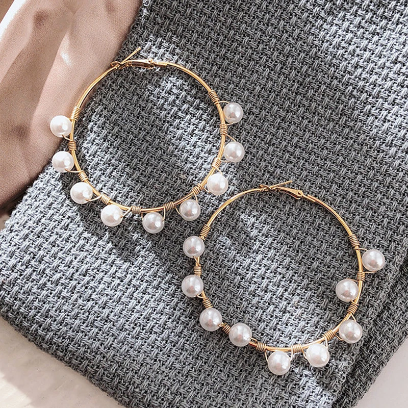 Большие жемчужные круглые серьги для женщин и девушек уникальные витые большие