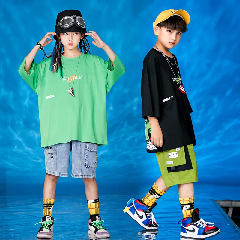 

Джазовая одежда для детей, свободная футболка для мальчиков и девочек, одежда для выступлений и современных уличных танцев, Детский костюм ...