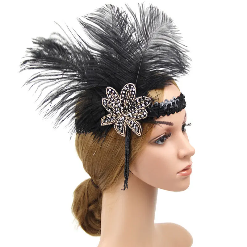 Аксессуары для волос черные стразы Украшенные бусинами модель 1920s винтажные