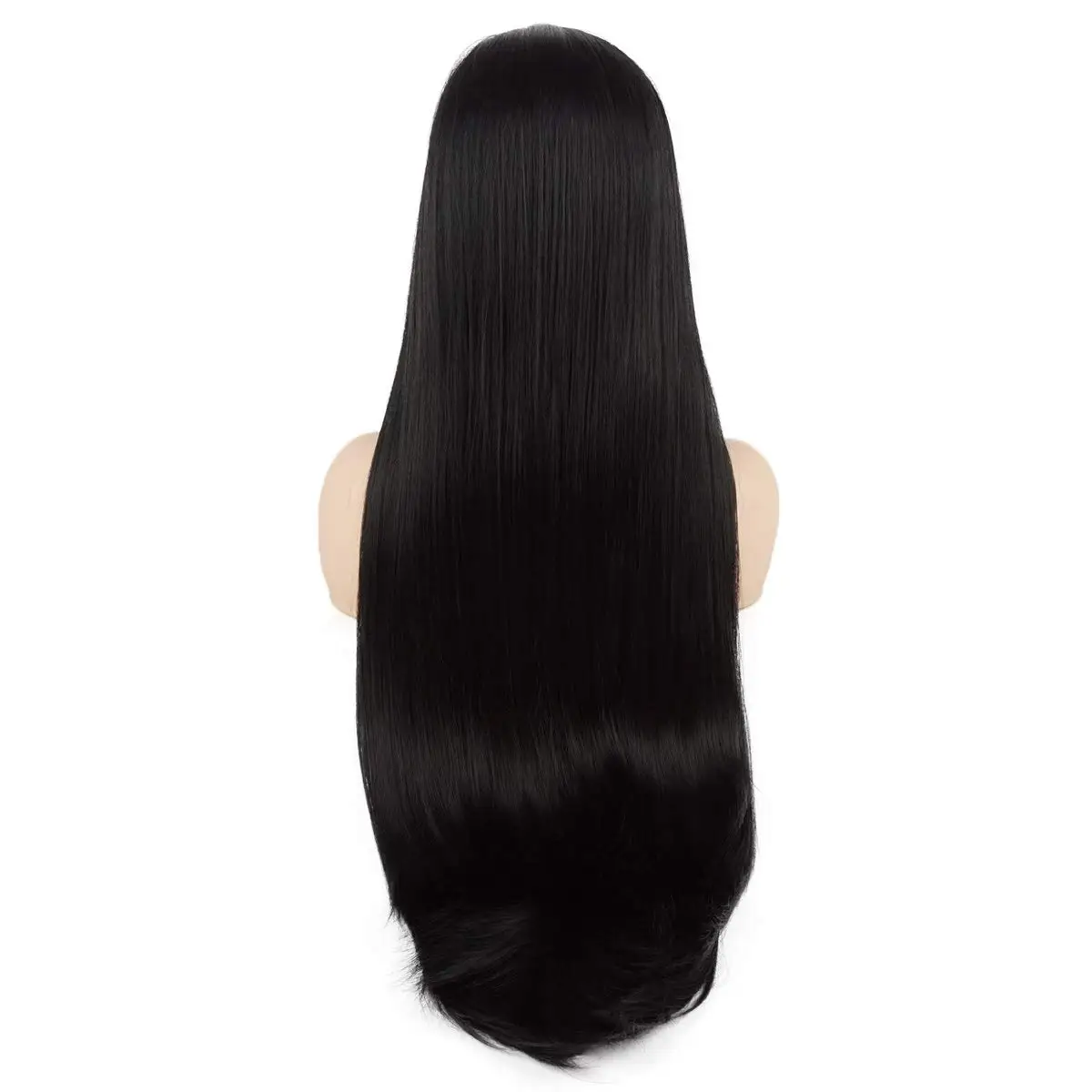 

Jeelion Hair Straight Super Long 28inch Black Heavy Density Half Hand Tied Realistic Synthetic Lace Front Wigs