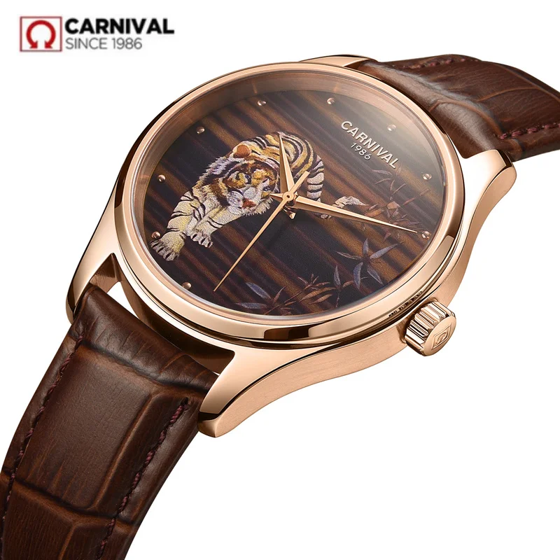 

Switzerland Carnival Automatic NH36 Men Watches GMT Top Luxury Brand Mechanical Watch Men Sapphire Genuine Leather Strap reloj