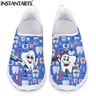 Женские сетчатые кроссовки INSTANTARTS, милые Мультяшные, с зубным принтом, без застежки, плоская подошва, легкие повседневные Лоферы для дантиста, на лето