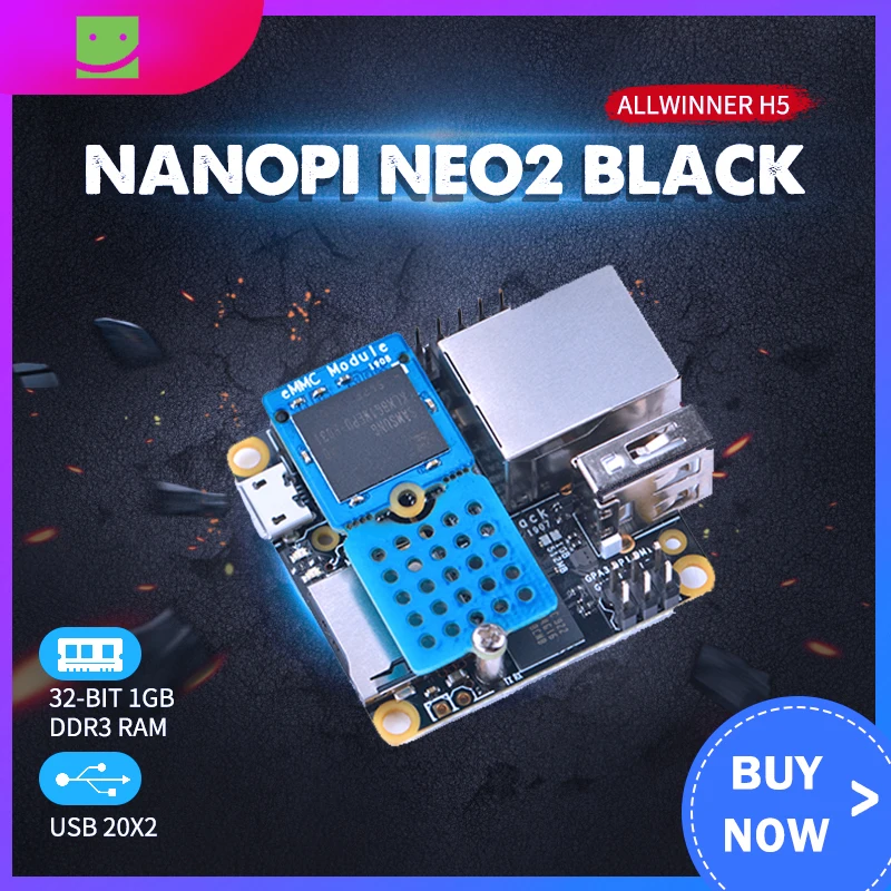 Плата разработки NanoPi NEO2 Black All Zhi H5 четырехъядерный 64 битный A53 гигабитная сеть Ubuntu