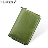 la spezia id card holder wallet women genuine leather wallets zipper solid green red yellow orange blue credit card wallet