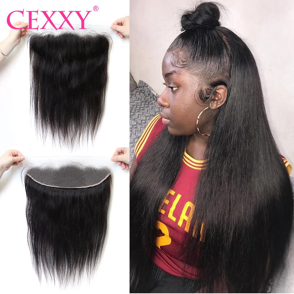 CEXXY кружева закрытие волос прямо бразильский Реми человеческие волосы 13X4