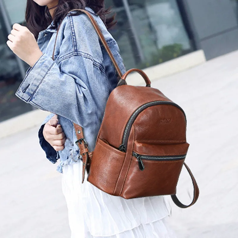 

New Genuine Leather Rucksack Female Travel Knapsack High Quality Fashion Design School Daypack Women Cowhide Ipad Backpacks 2020