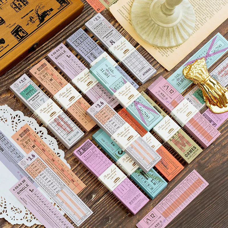 

12 Styles Retro Antique Ticket Series Memo Pad Sticky Notes Tags Words Phrases Stickers Notepad Label