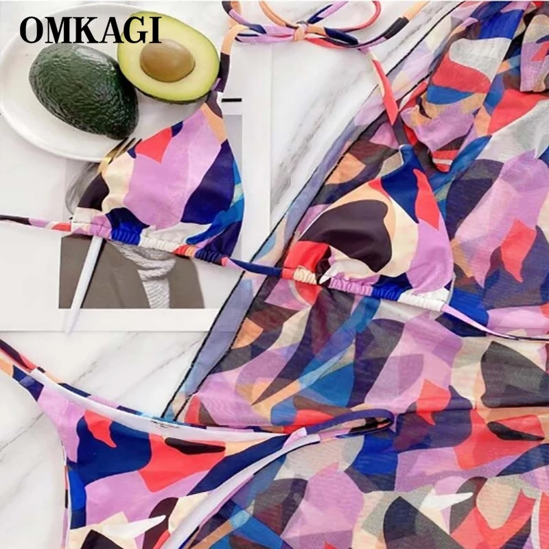 Купальник OMKAGI Женский 3 предмета с принтом пуш-ап бикини бразильский летний