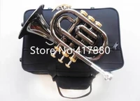 mini pocket trumpet bb flat black nickel wind instrument with mouthpiece case free shipping