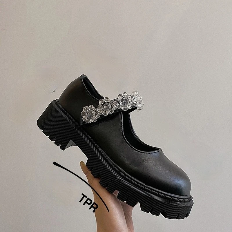 

Women Heels 2021 Lolita Spring Japanese Style High Heel Leather Mary Jane Shoes Thick Heels Platform Pumps Court Round Toe Black