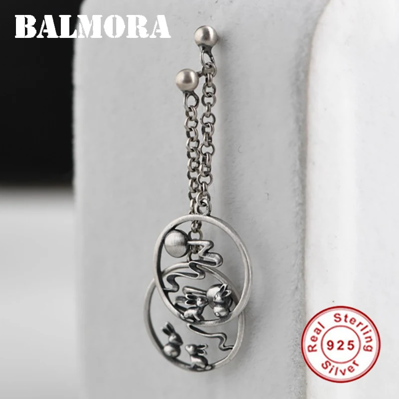 

BALMORA Original Pure 925 Sterling Silver Stud Earrings For Women Retro Fashion Rabbit Moon Earring Jewelry Valentine's Day Gift