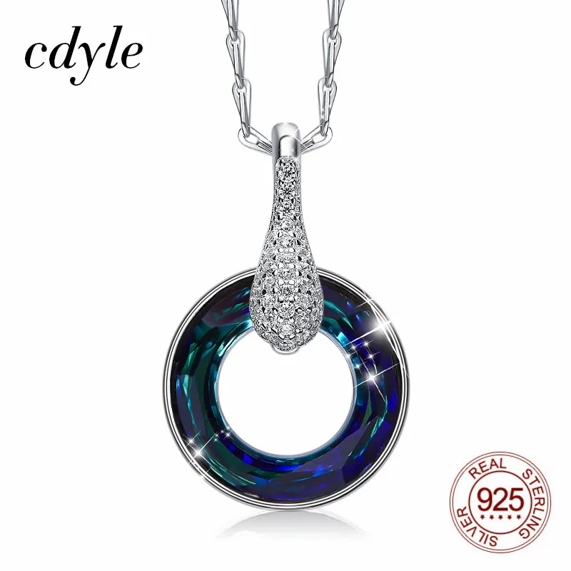 Cdyle колесо обозрения кулон ожерелье с кристаллами круг 925 стерлингового серебра