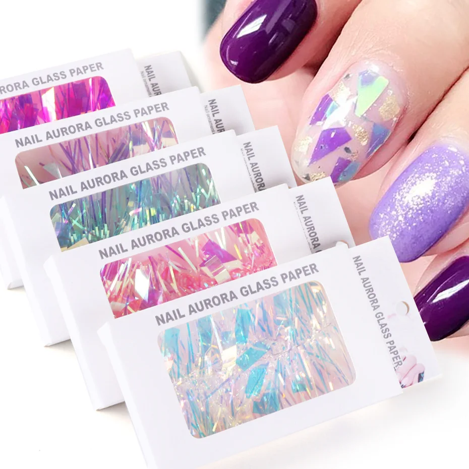 

Nail Art Cellophane Ins Hot Laser Colorful Nail Boxed Cellophane DIY Nail Art Decorations Stickers Nail Decor Charms Nails