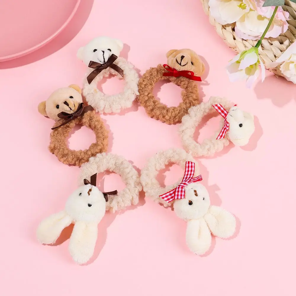 Милый медведь искусственная эластичная повязка для волос Корейская милая