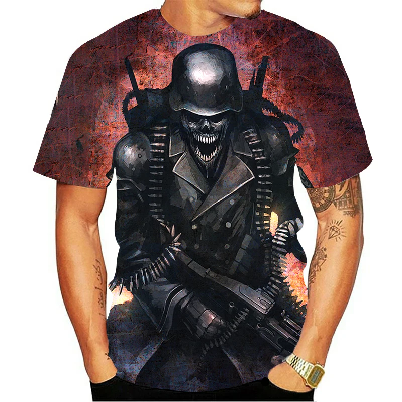 

2020 Summer Skull Men's 3d T-shirt Punk Top Cool Short Sleeve T-shirt Retro Street Men/women's Horror O-neck Short Sleeve Top