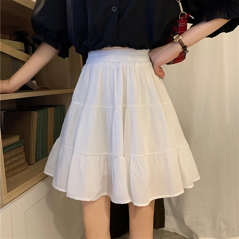 

Lucyever Summer High-waisted White Women's Skirt 2021 Casual Loose A-line Mini Skirt Woman Korean Fashion Black Y2k Skirts Women