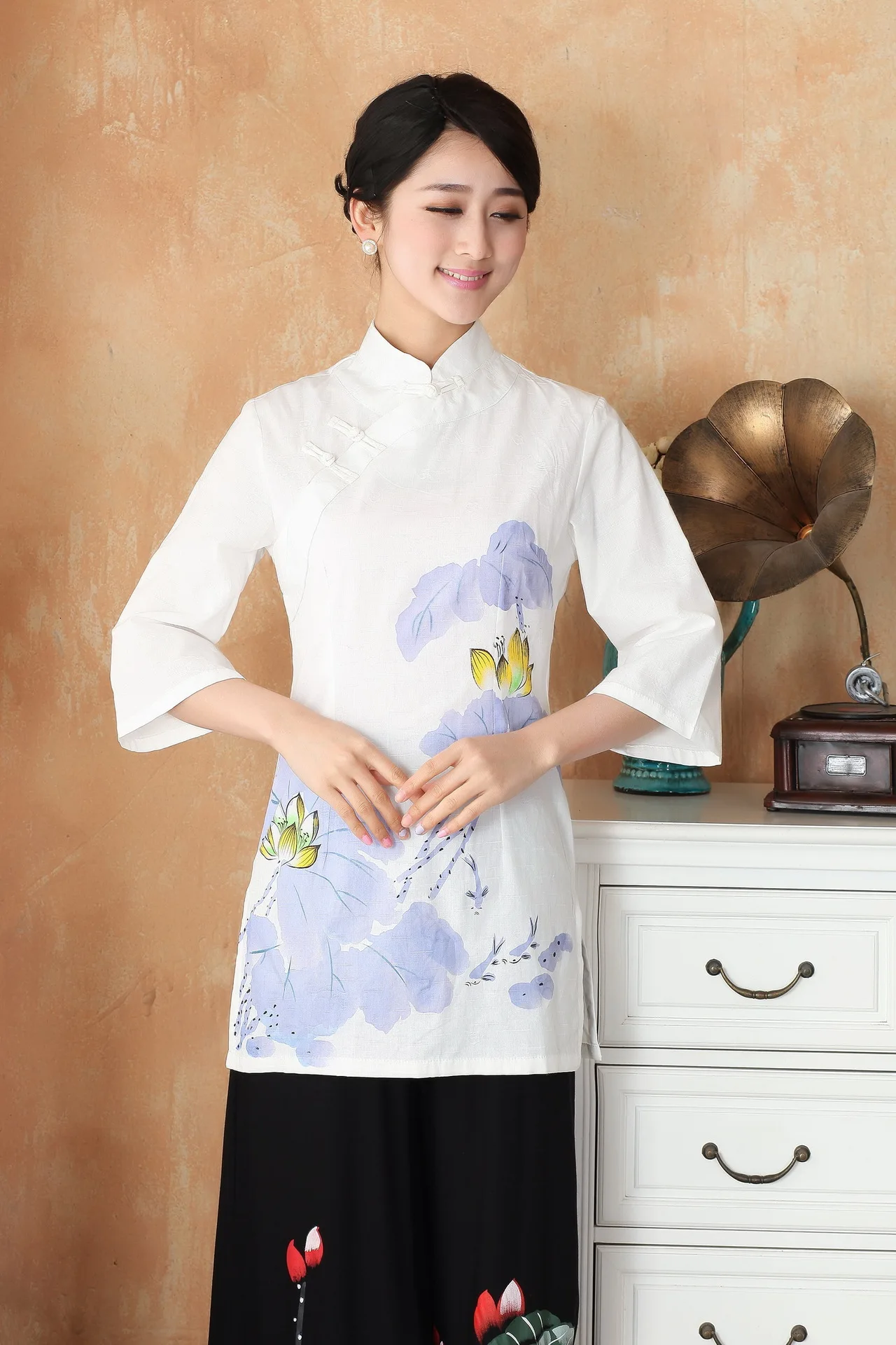 Новинка Женская хлопковая льняная рубашка в китайском стиле женский костюм