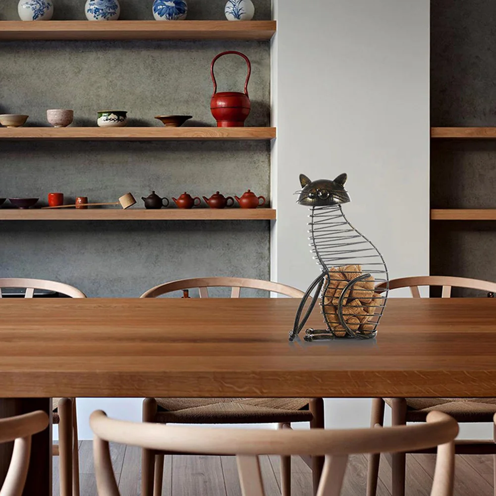 Cat Shaped Practical Wine Cork Container Holder Bar Accessories Craft Kitchen Barware Modern Iron Structure Ornament Handicraft |