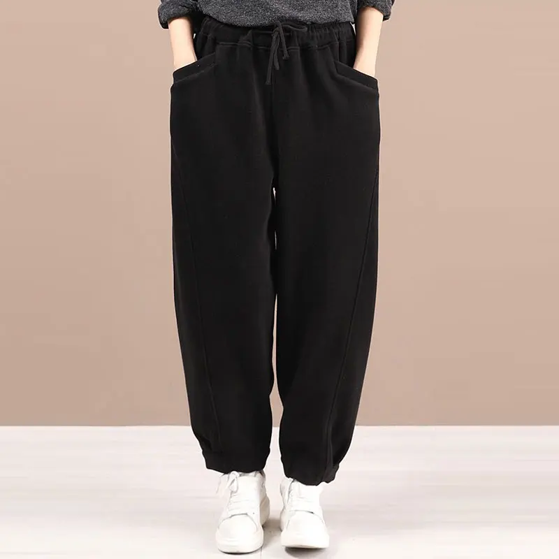 Женские свободные брюки с эластичным поясом повседневные хлопковые теплые