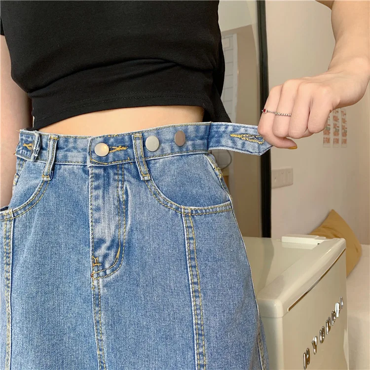 

All-match 2020 Summer New Style College Style Slim Hip A- Shaped Skirt All-match High Waist Hong Kong Style Denim Skirt Tide