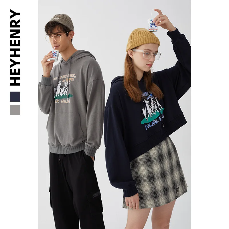 Одежда для пары свитер с длинным рукавом и капюшоном коровьим принтом мужская